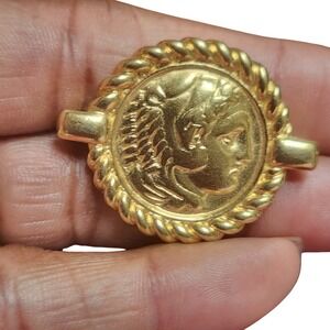 Monet Vintage Gold Tone Greco Roman Coin Brooch Pin Rope Border Medallion